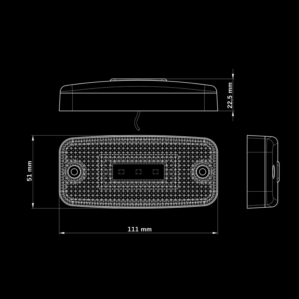 LED Side Marker Light 12-24V + 10m Cable - Amber