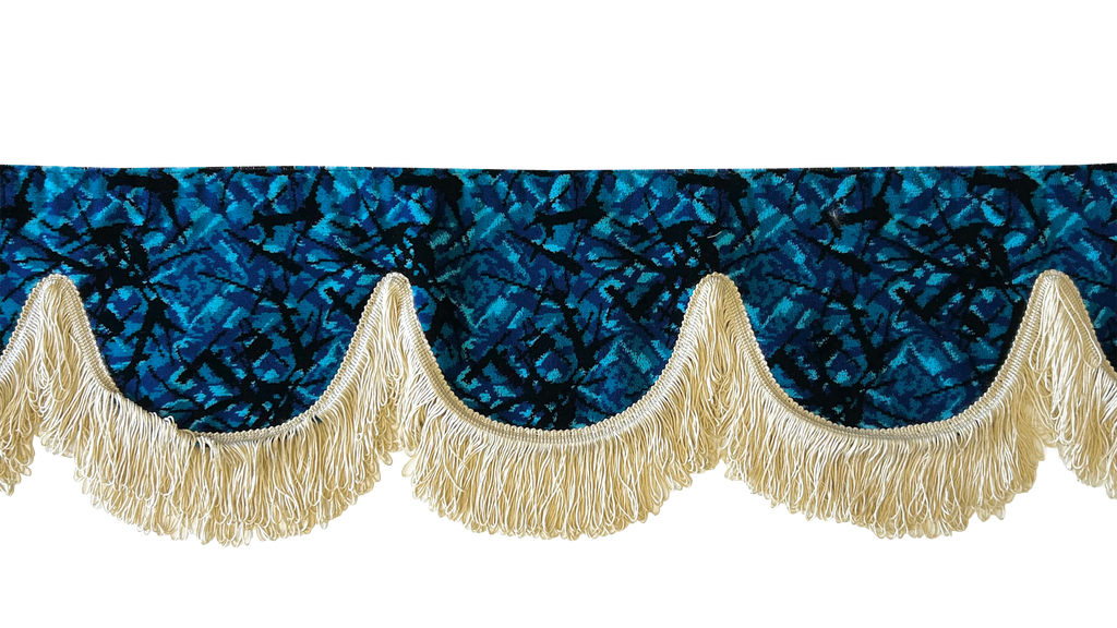 Nedking Front Curtain | Danish Blue | Beige Fringes