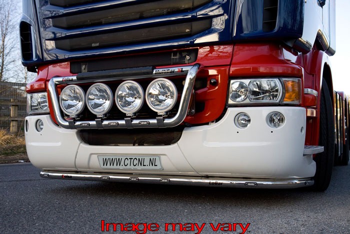 RVS LoBar voor Scania R2 met Hoge Bumper | 5 Witte & 2 Oranje LEDs