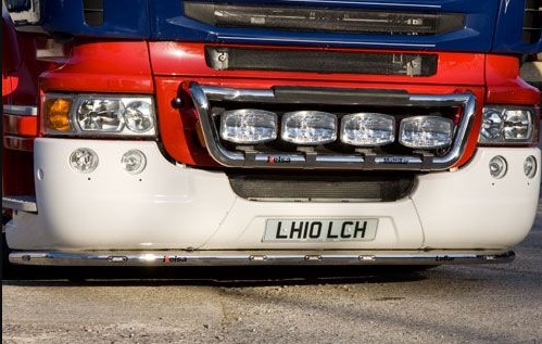 Stainless Steel LoBar for Scania R2 with Low Bumper | 7 Amber LEDs