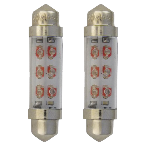 SV8.5 Festoon Lamps Long | 6 LEDs Red | Set of 2 Pieces