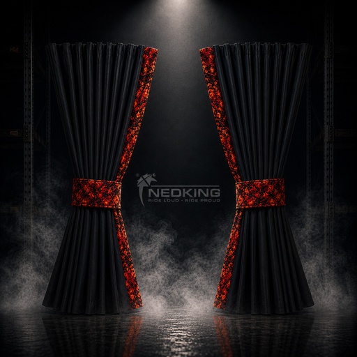 [44050201] Nedking Zijgordijnen | Zwart | Deense Pluche Rood | 95cm