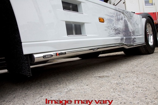 [82DSS106] Stainless Steel SideBars for DAF XF106 up to 2017 | Wheelbase 3800mm | 5 Amber LEDs