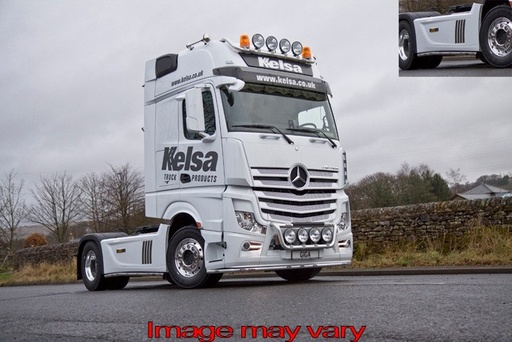 [82MBSA14] Aluminium SideBars voor Mercedes Actros MP4 & MP5 | Wielbasis 3850mm | 5 Oranje LEDs