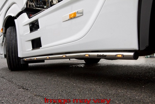 [82MBSS14] SideBars Edelstahl mit 5 gelben LEDs - Mercedes B Actros MP4 2011+, 3850mm Radstand