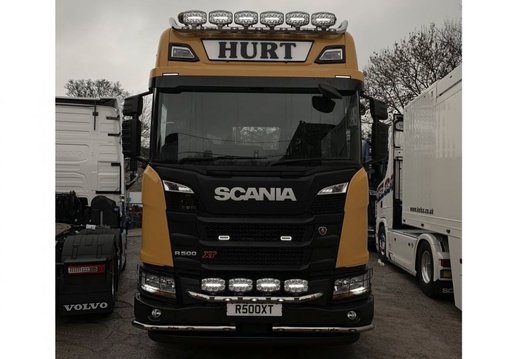 [82SLS26/W] LoBar Edelstahl mit 6 weißen LEDs - Scania R/S NextGen, Baustellen-Stoßstange , Split