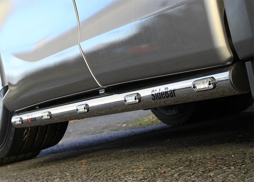 [82SSA25] Aluminum SideBars for Scania R&S NextGen 6x2 with Tag Axle | Wheelbase 3550mm | Amber LEDs | up to 2018