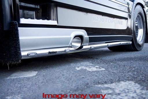 [82SSS15] Stainless Steel SideBars for Scania R2 with Low Sideskirts (Exhaust in Middle of Left Side) | 5 Amber LEDs