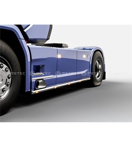 [84864583] Stainless Steel Sidebars for Scania NextGen R&S | Wheelbase 3750mm | 5 Amber LEDs