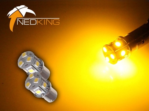 [4635015AG] BA15s Lampen met 9 SMD LEDs Geel | Set van 2 stuks