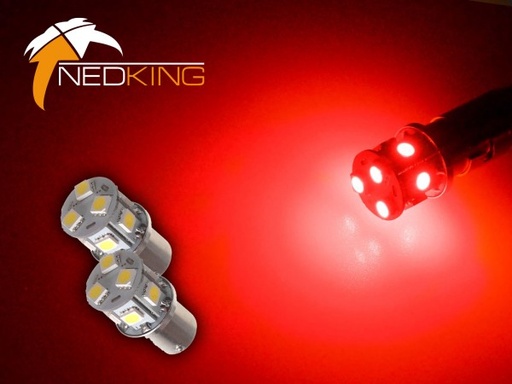 [4635015RO] BA15s Lampen met 9 SMD LEDs Rood | Set van 2 stuks